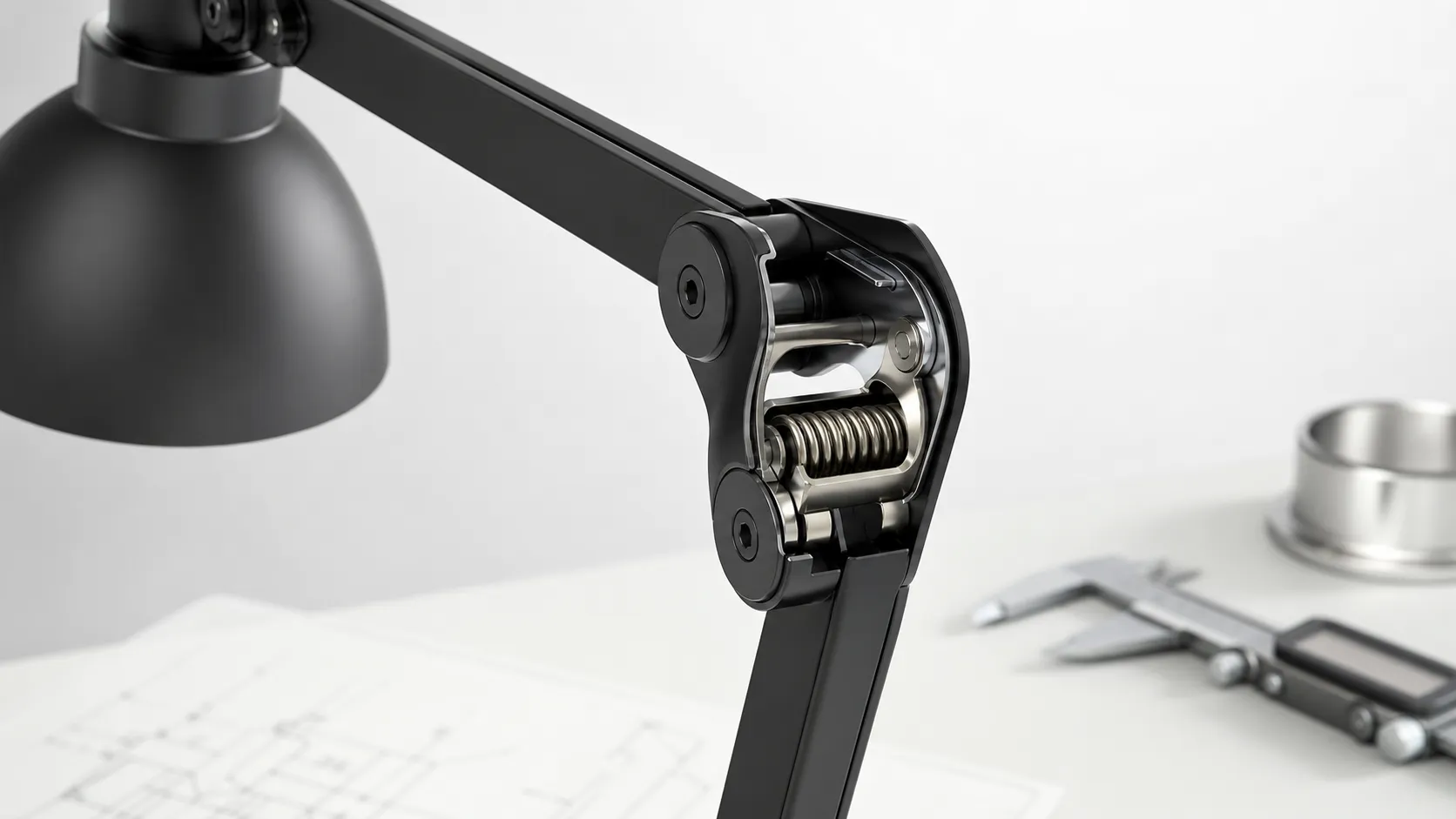 Constant torque spring inside an adjustable task lamp hinge mechanism