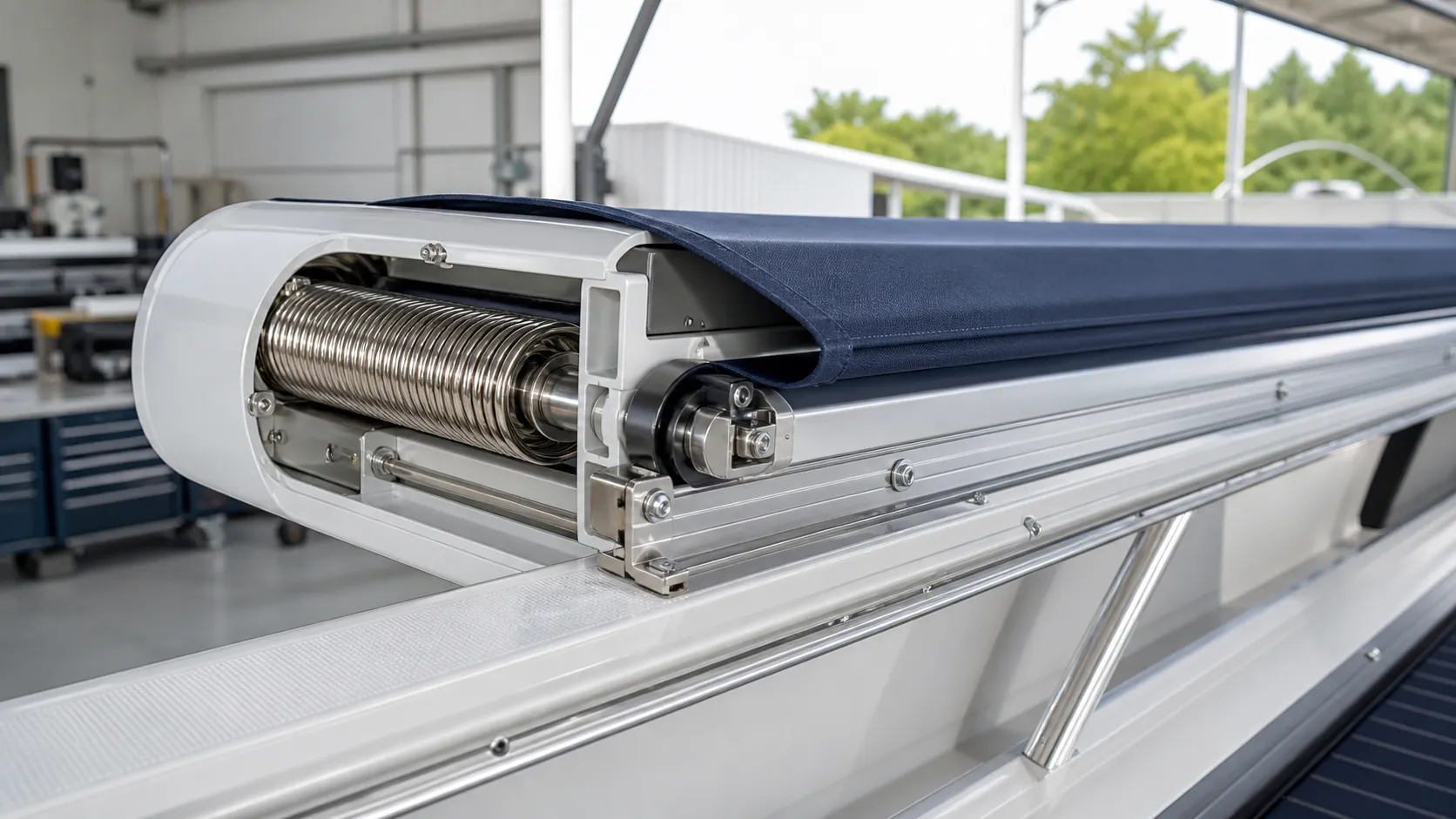 Constant force spring cassette assisting a marine outdoor cover system