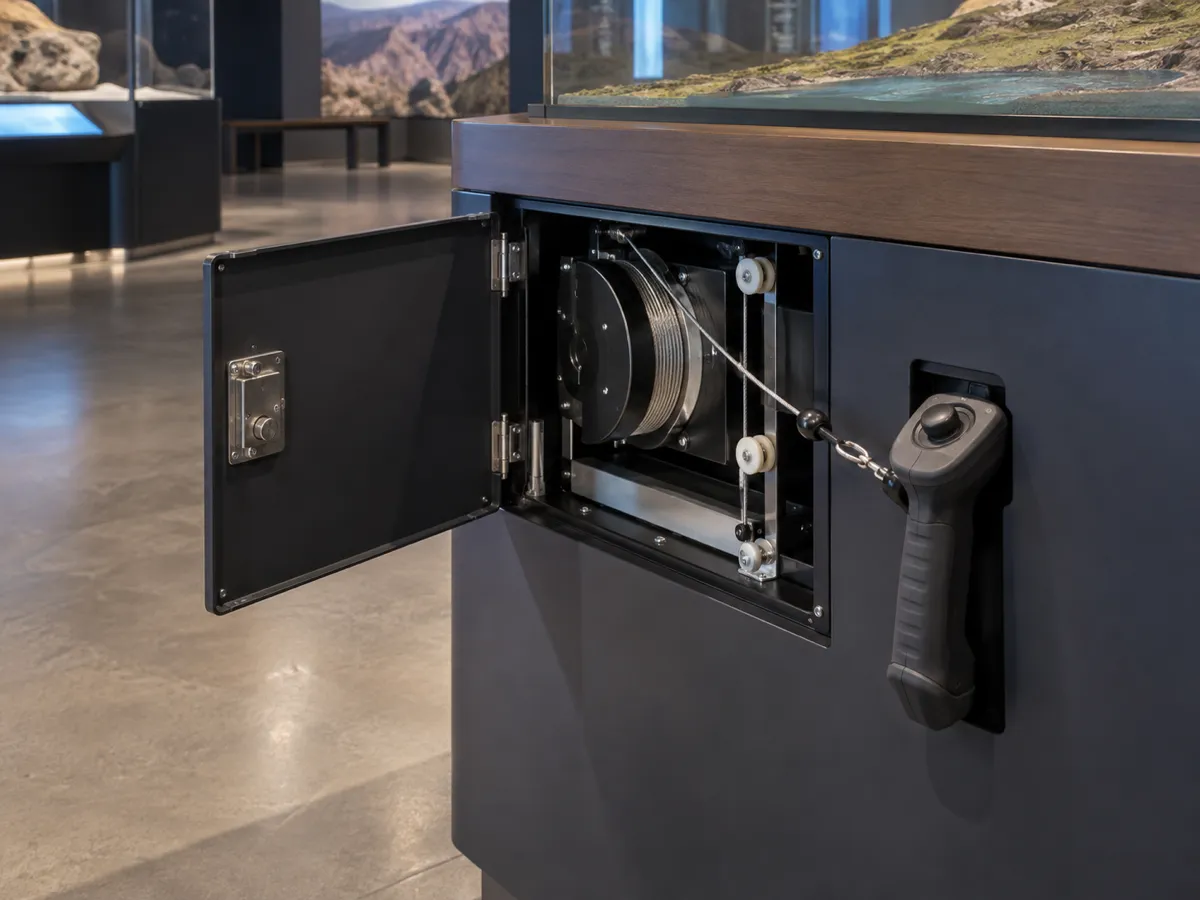 Cable Spring mechanism for museum interactive exhibit controller