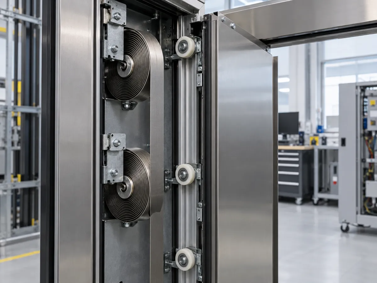 Constant Force Spring mechanism for elevator service panel door