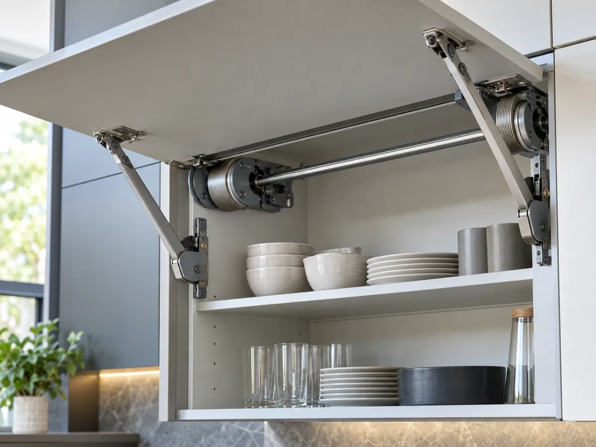 Constant Force Spring mechanism for overhead cabinet lift door