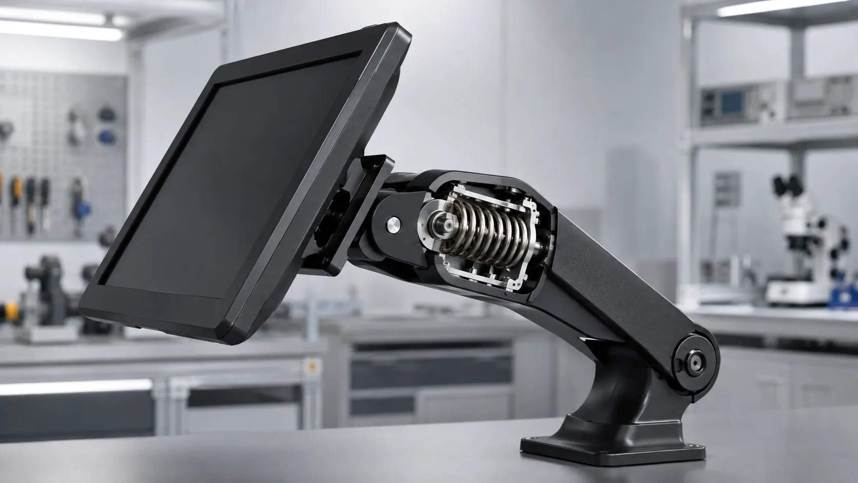 Constant torque spring mechanism inside a point of sale monitor arm pivot