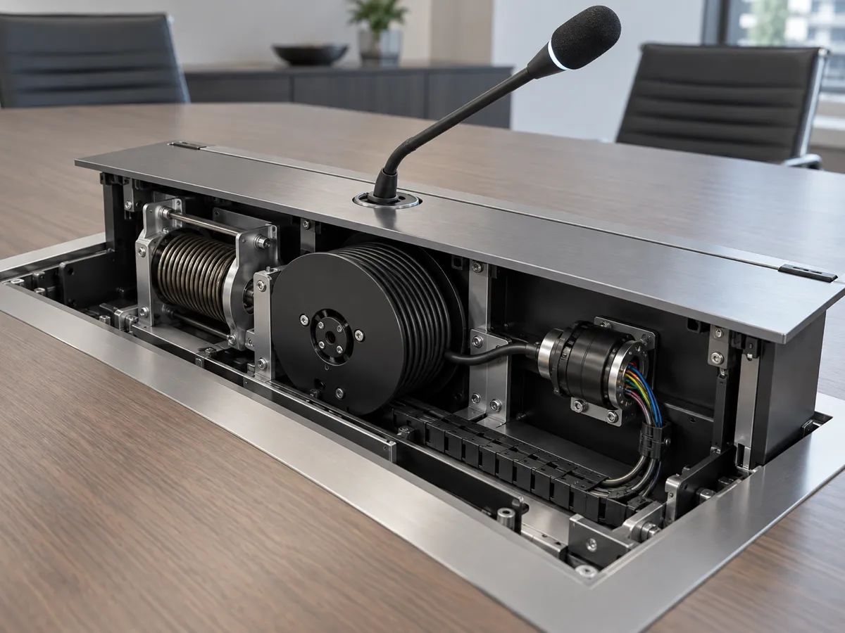 Power Spring mechanism for conference microphone cable module