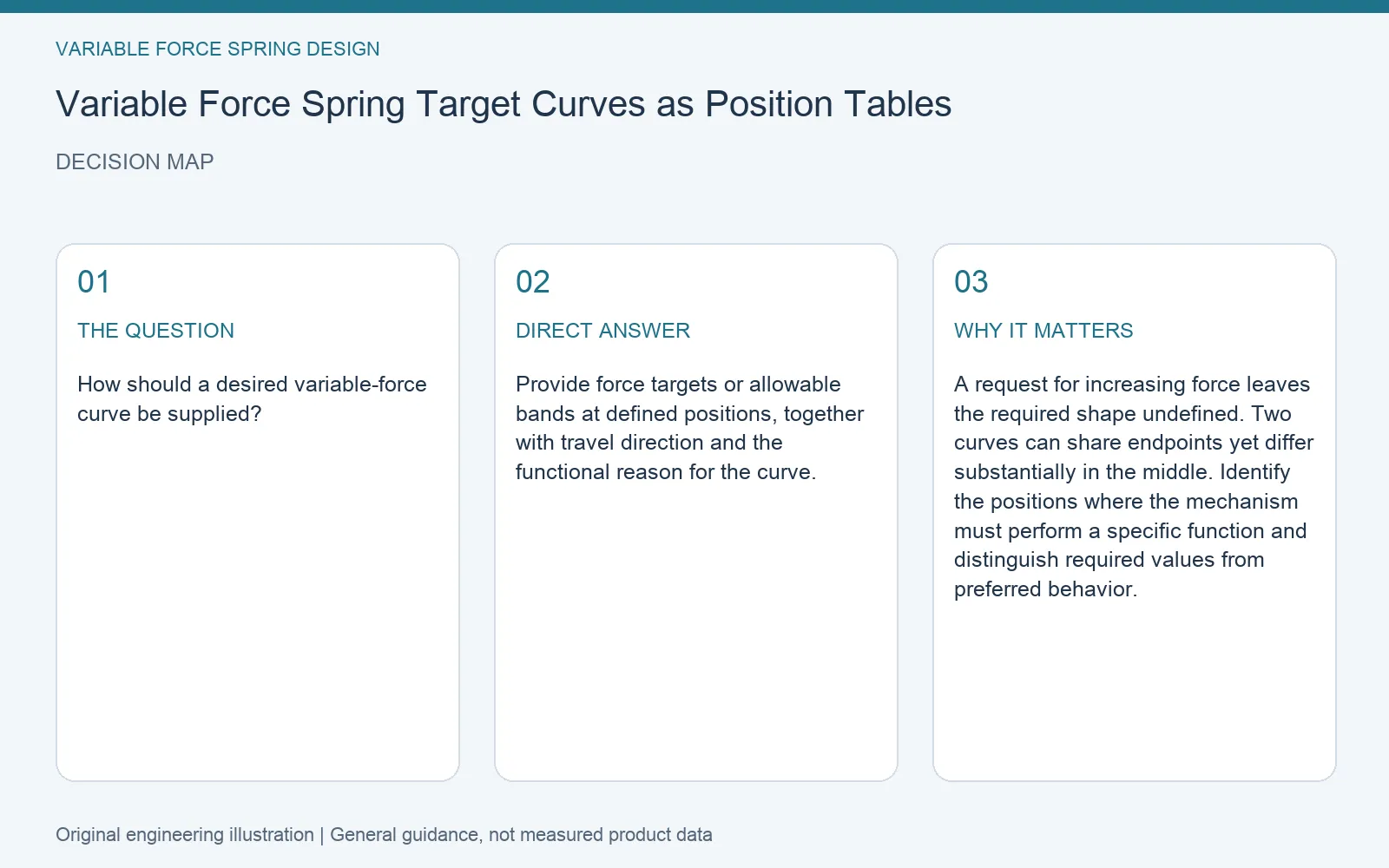 Decision map for variable force spring target force table: question, direct answer and engineering considerations