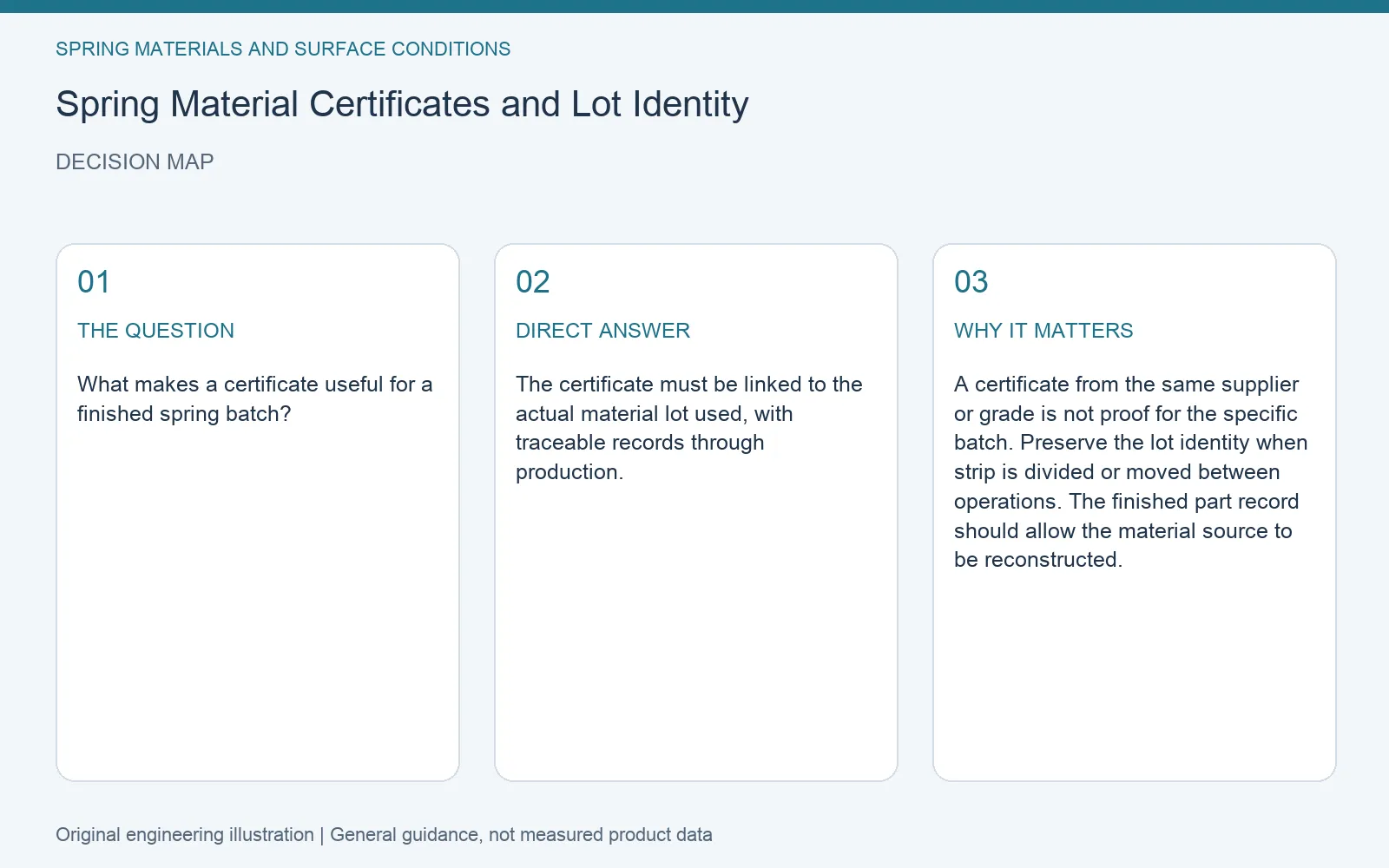 Decision map for spring material certificate lot traceability: question, direct answer and engineering considerations