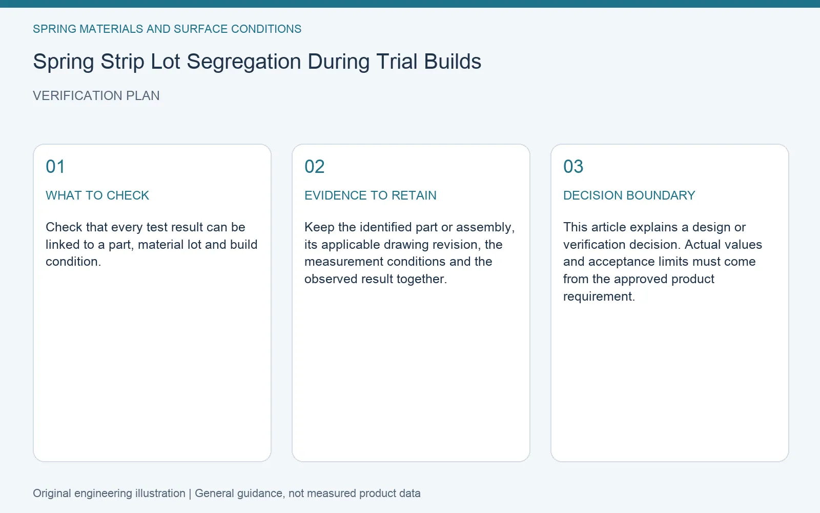 Verification plan for spring strip trial build lot segregation: recommended check, retained evidence and decision boundary