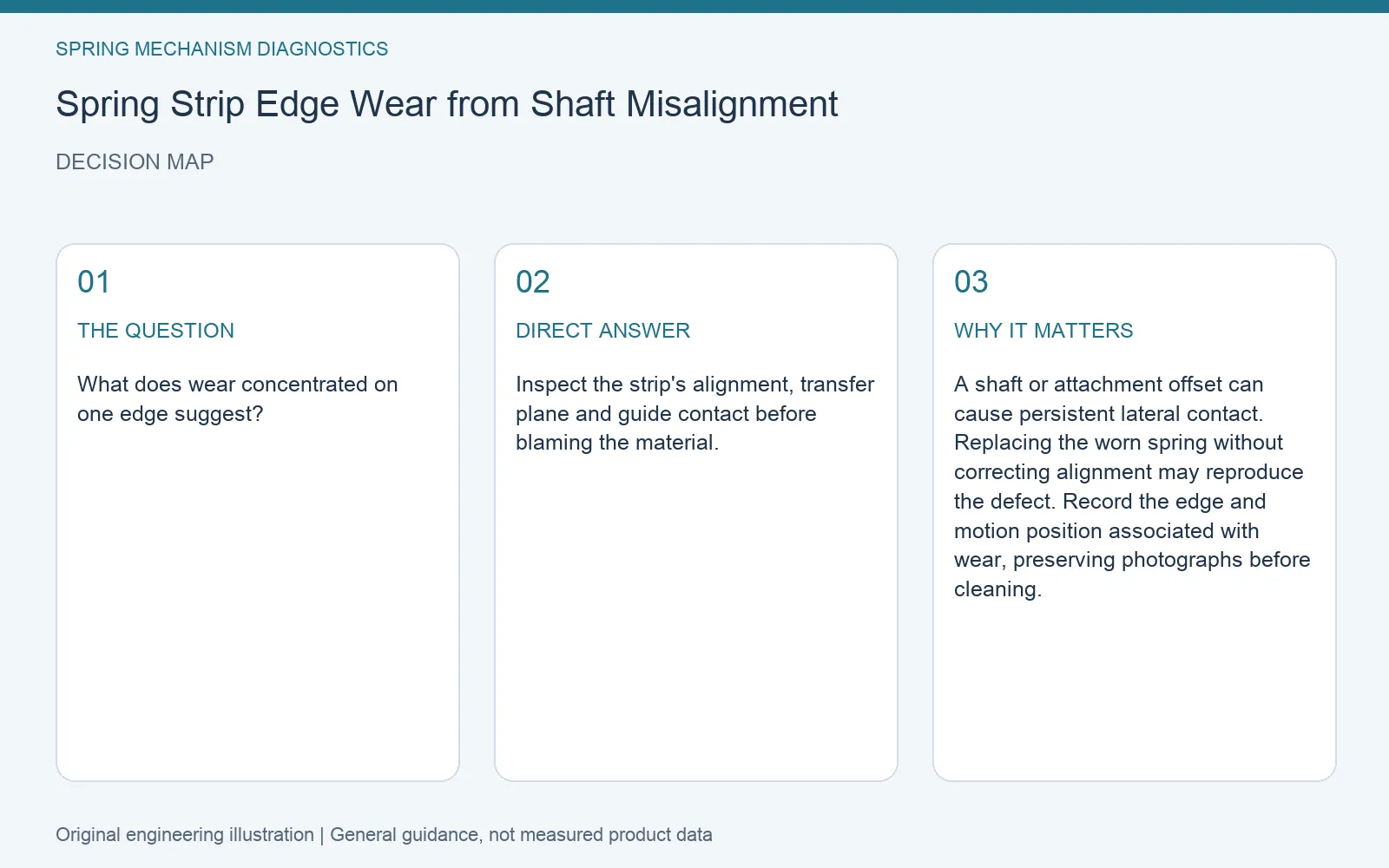 Decision map for spring strip edge wear shaft alignment: question, direct answer and engineering considerations