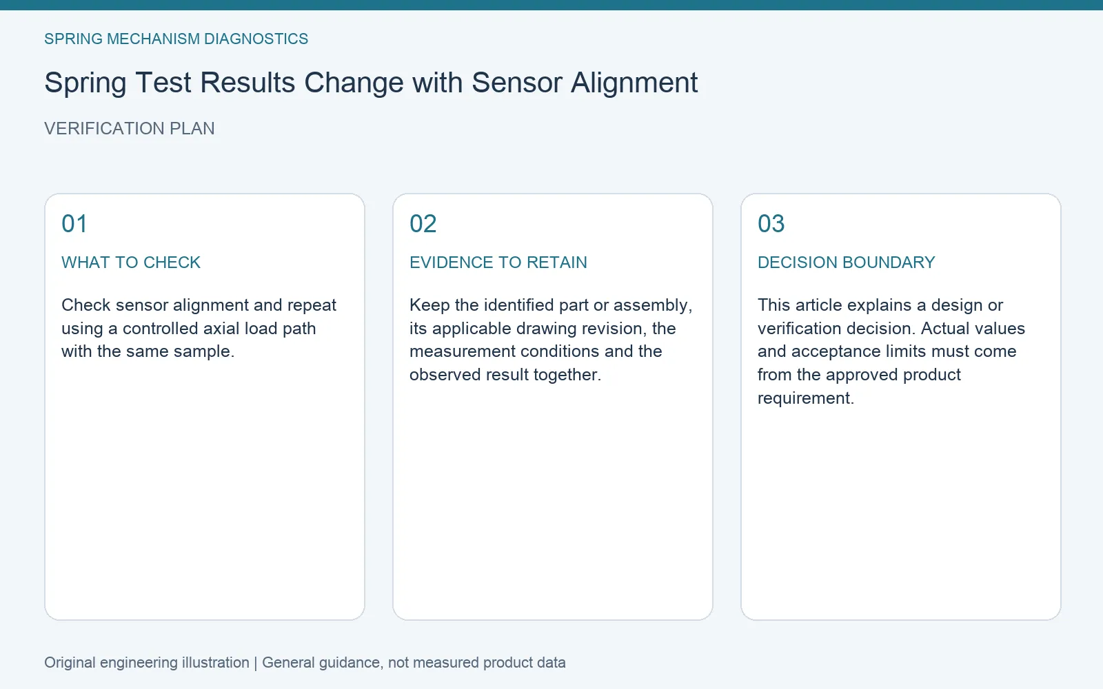 Verification plan for spring force sensor alignment error: recommended check, retained evidence and decision boundary