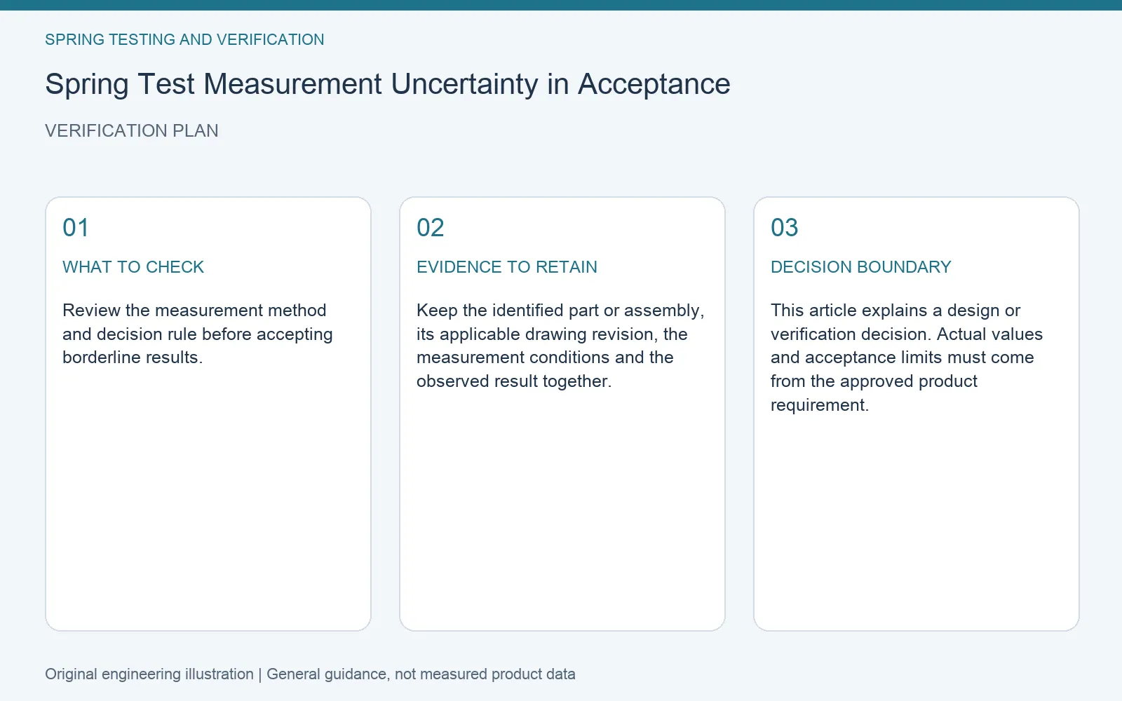 Verification plan for spring test measurement uncertainty acceptance: recommended check, retained evidence and decision boundary